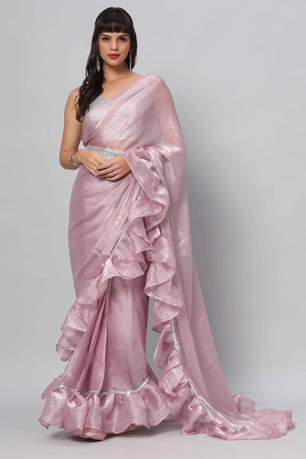 Ready sold To Wear One Minute Cocktail Saree - Ruffle Saree With Blouse For Her