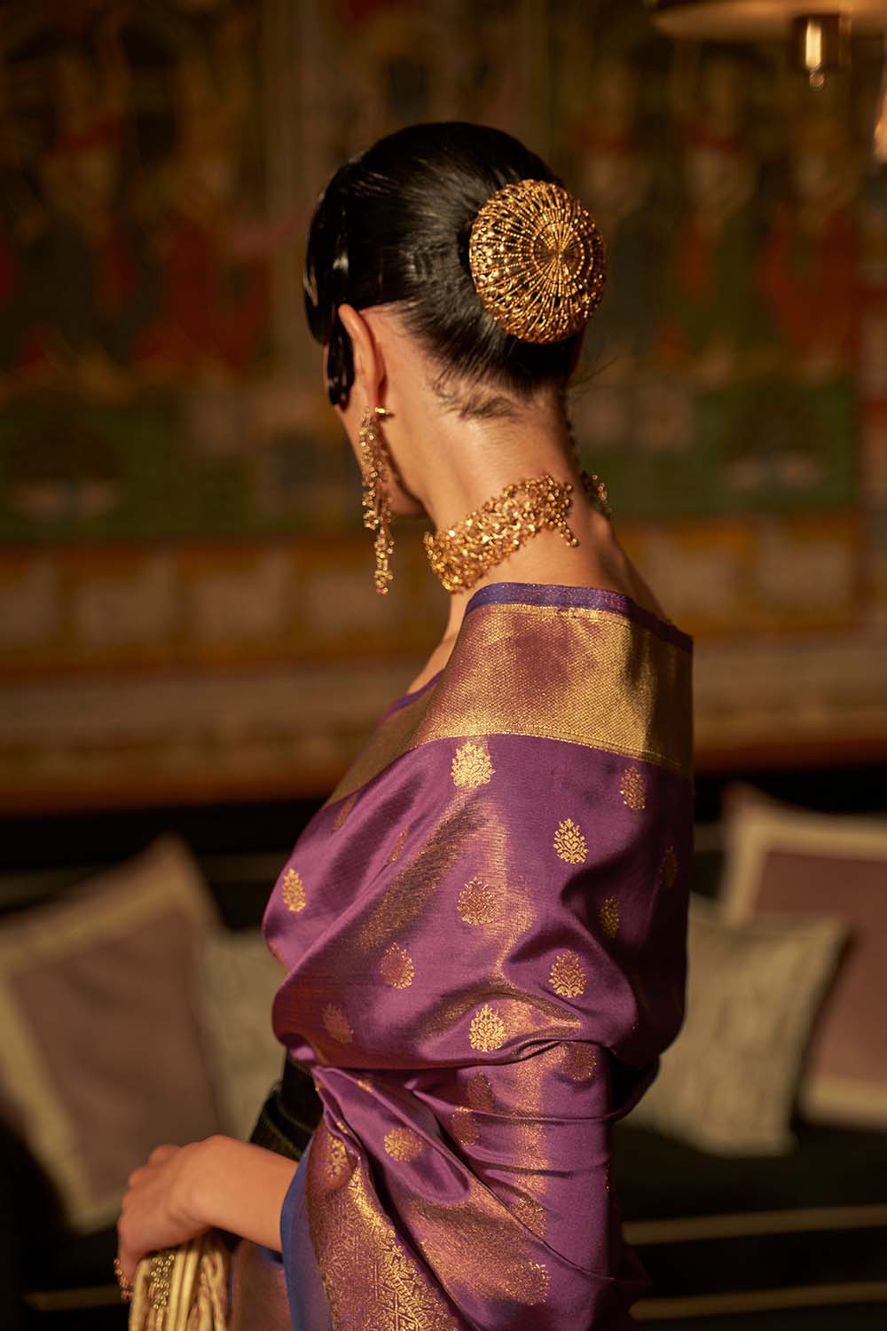 Anaya Purple Zari Handloom Weaving Silk One Minute Saree