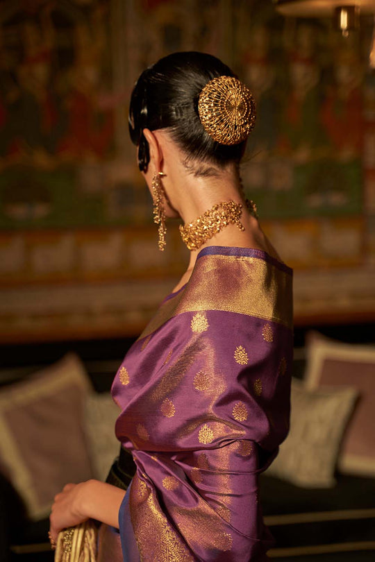 Anaya Purple Zari Handloom Weaving Silk One Minute Saree