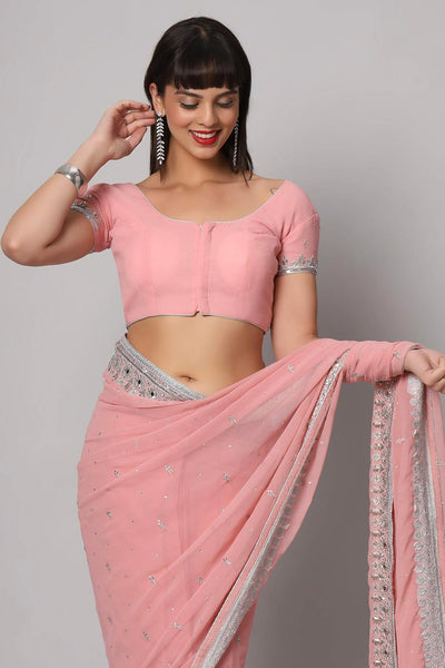 Aaliya Dusty Rose Silver Embroidered Mirror Work  One Minute Saree