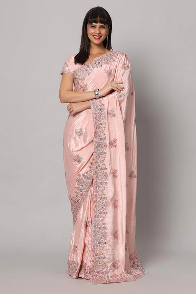 Noor Pink Royal Embroidered Crepe One Minute Saree