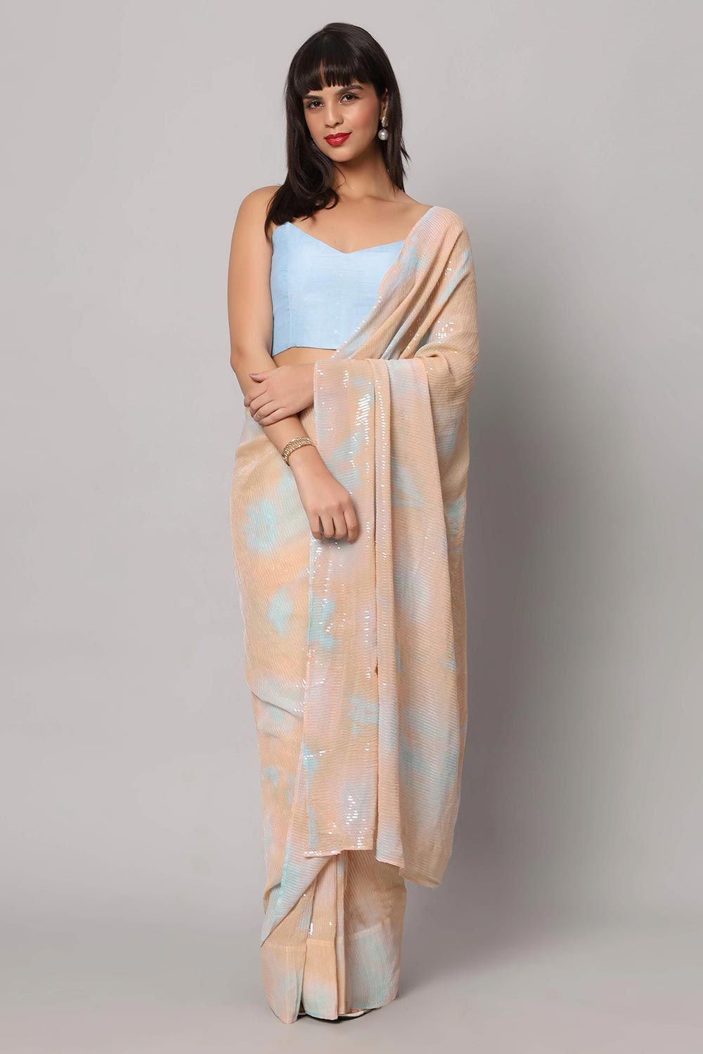 Buy Taylor Pink & Blue Tie-Dye Georgette with Sequins One Minute