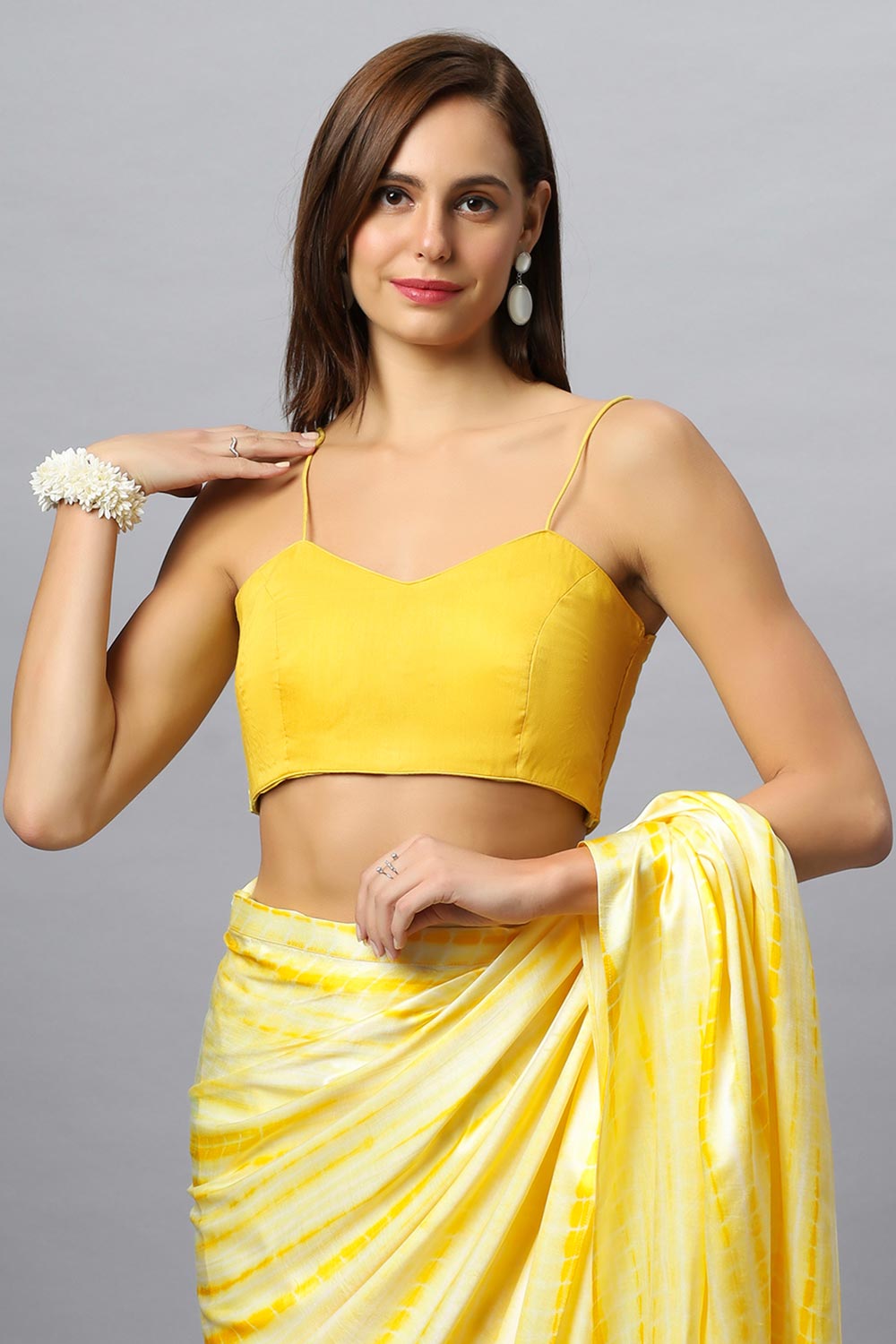 Avril Yellow Modal Satin Tie Dye Sarong Saree