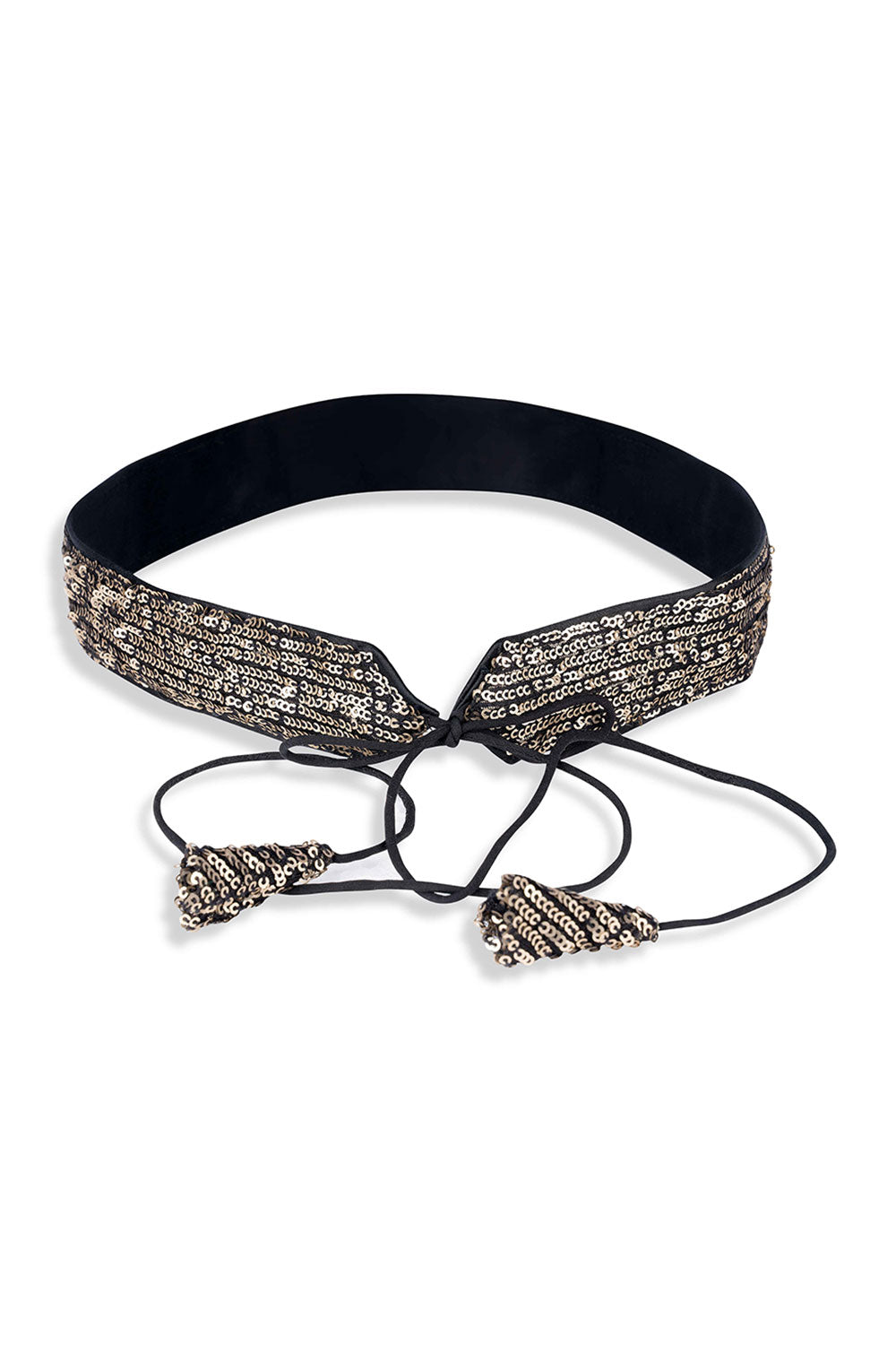Zoya Antique Gold Sequins on Black Tie Belt for Saree & Dresses – ONE  MINUTE SAREE