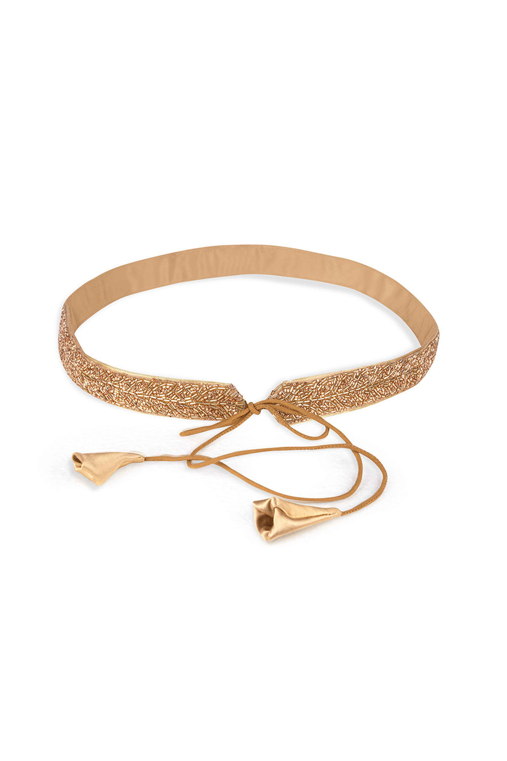 Athena Gold Beads Leaf Design Tie Belt for Saree & Dresses Athena Gold Beads Leaf Design Tie Belt for Saree & Dresses