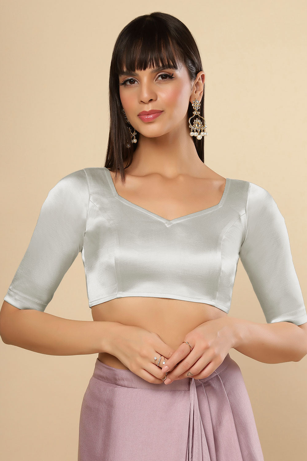 silver satin blouse