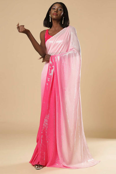 Kajol White & Pink Ombre Sequins One Minute Saree