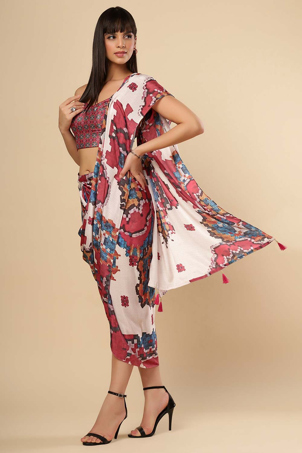 Kriss White Multi Kantha Digital Print Crepe Silk Sarong Saree Online – ONE  MINUTE SAREE