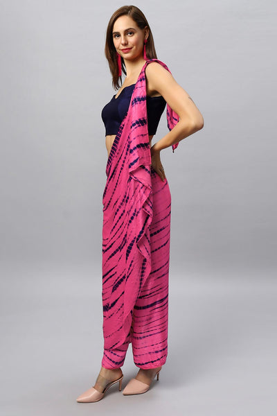 Skye Navy & Pink Shibori Print Modal Satin Sarong Saree