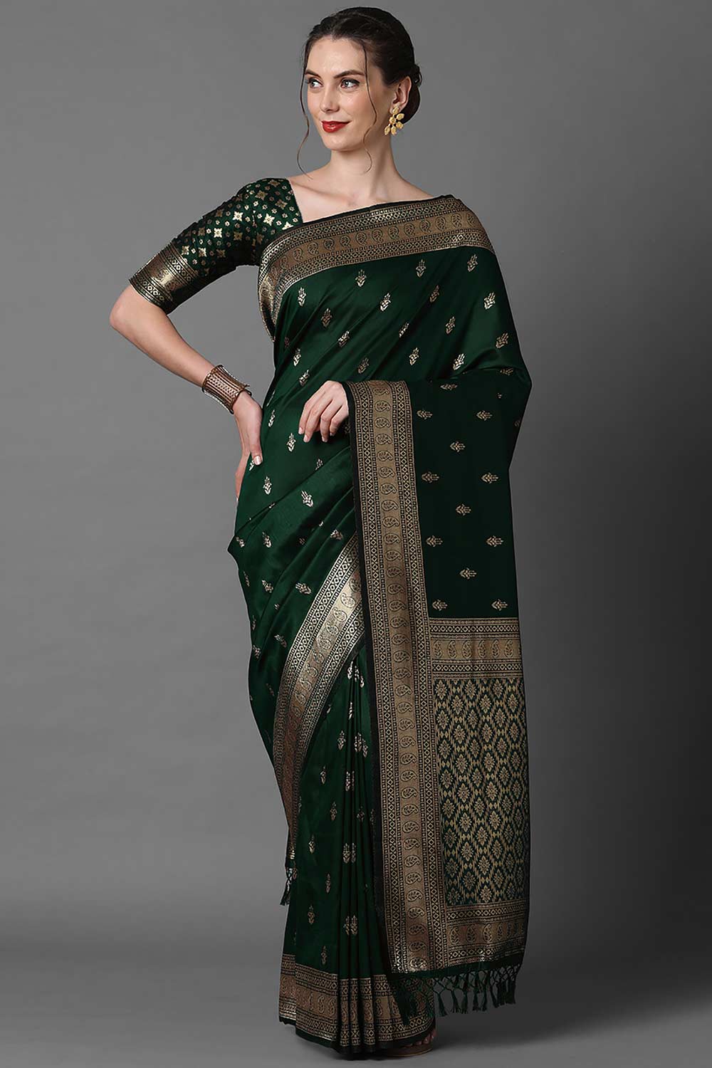 Salome Dark Green Banarasi One Minute Saree