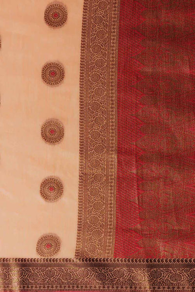 Buy Peach Woven Blended Silk One Minute Saree Online - Front