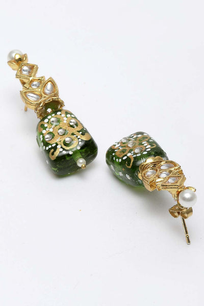 Elea Green & White Gold-Plated Kundan with Pearls Earrings