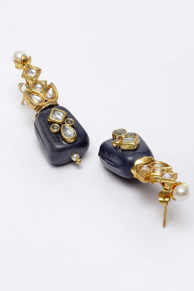 Elea Black & White Silver Gold-Plated Kundan with Pearl Earrings