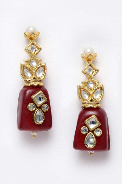 Elea Red & White Gold-Plated Kundan with Pearls Earrings