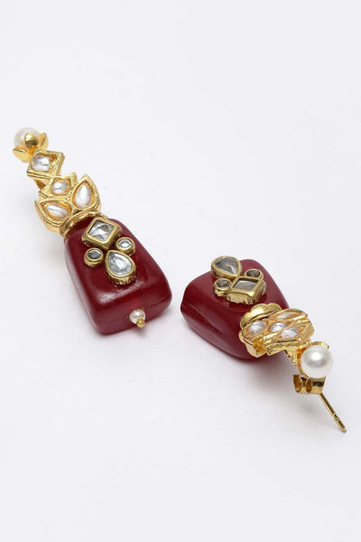 Elea Red & White Gold-Plated Kundan with Pearls Earrings