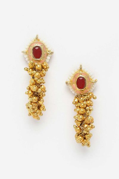 Zahra Pink & White Pearls with Ruby Gold-Plated Dangler Earrings