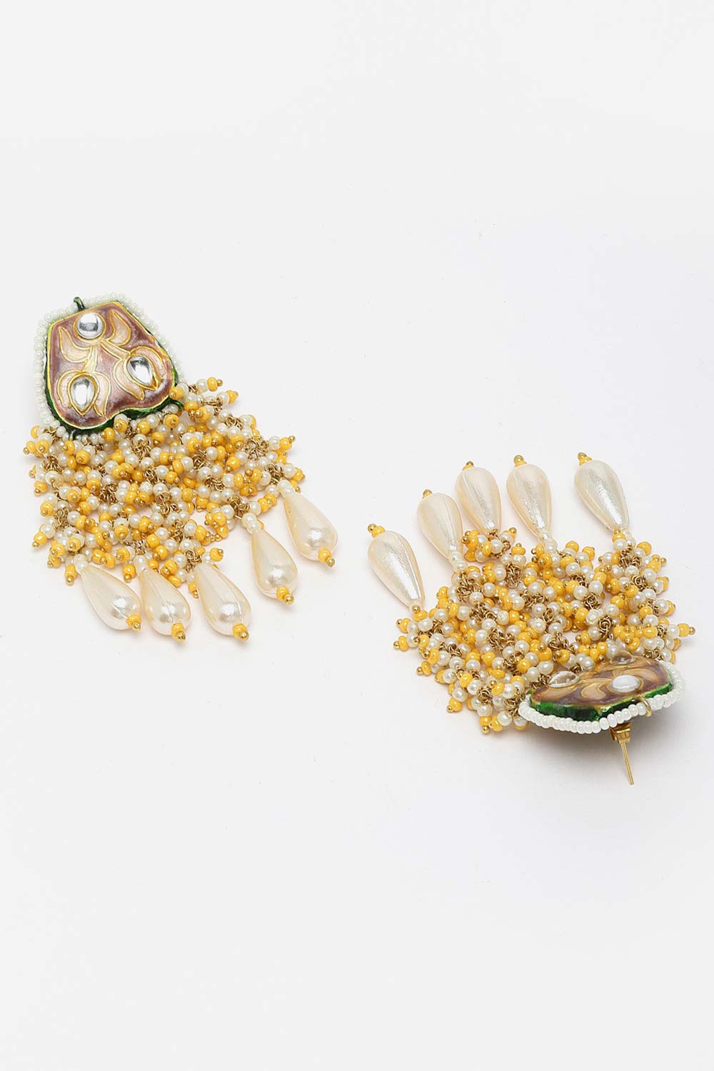 Savara Yellow & White Gold-Plated Kundan with Pearls Earrings