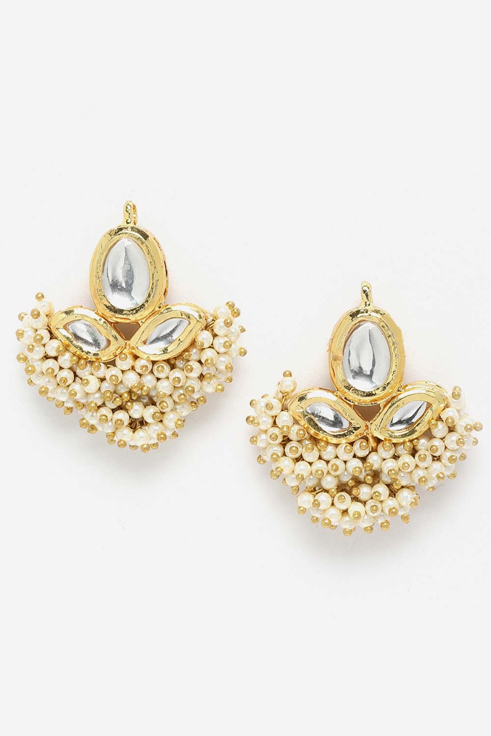 Crissann White Gold-Plated Kundan with Pearls Dangler Earrings