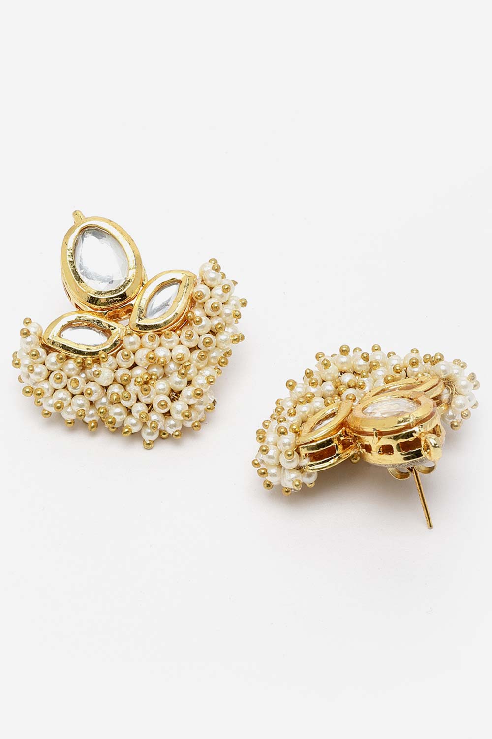 Crissann White Gold-Plated Kundan with Pearls Dangler Earrings