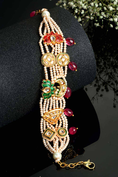 Eleyna Gold-Plated Kundan with Pearls Bracelet