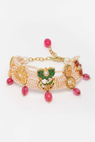 Eleyna Gold-Plated Kundan with Pearls Bracelet