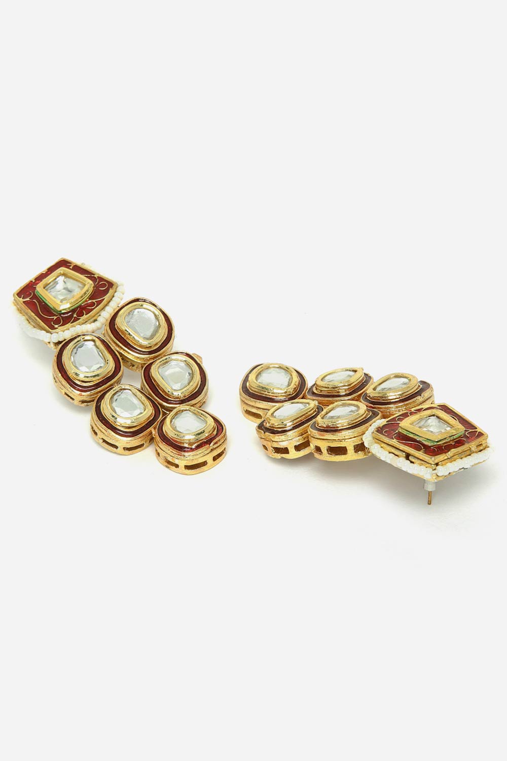 Camran Red & Gold Kundan with Pearl and Ruby Necklace and Earrings Set
