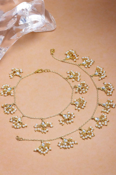 Katalia Gold & White Gold-Plated Kundan And Pearl Anklet Ghungaroo