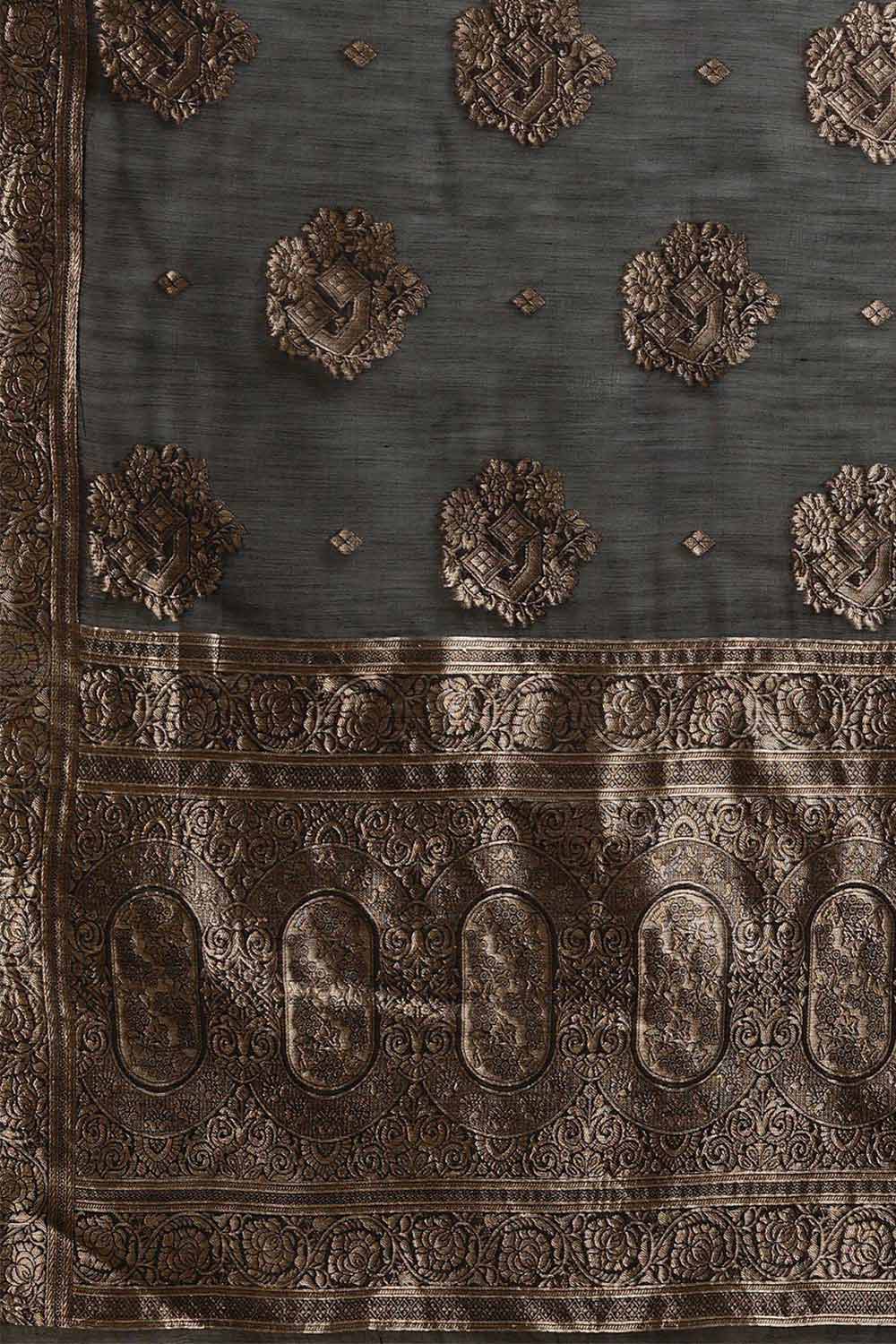 Buy Black Zari Woven Linen One Minute Saree Online - Side