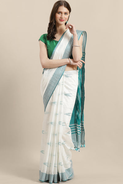 Buy White Woven Linen One Minute Saree Online