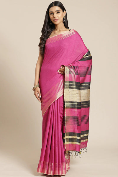 Buy Pink Woven Cotton Silk One Minute Saree Online