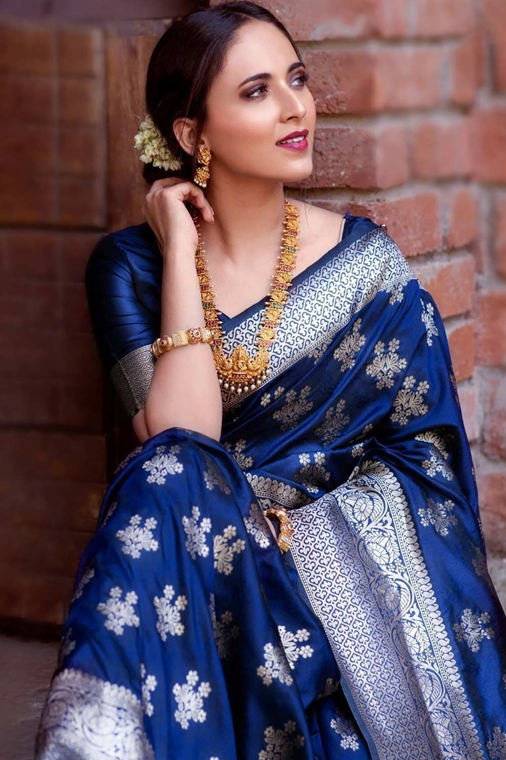 Shikha Blue Silk Blend Banarasi One Minute Saree
