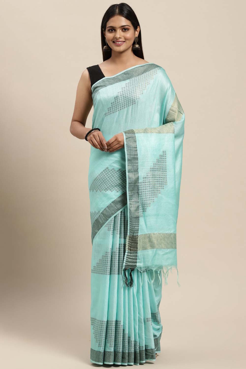 Oshan Blue Satin Woven Ready to Wear One Minute Saree