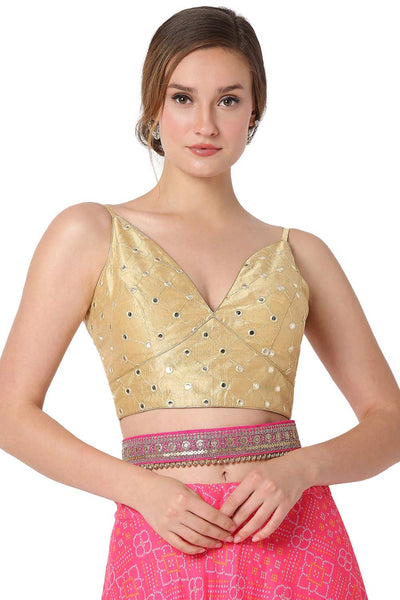 Buy Gold Dupion Silk Embroidered Blouse Online