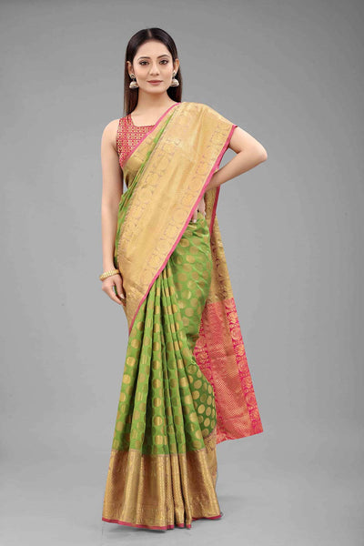 Buy Green Art Silk Polka Dot Banarasi Saree Online - Zoom In 