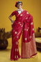 Venu Red Pure Satin Handloom Woven Silk Ready to Wear Saree