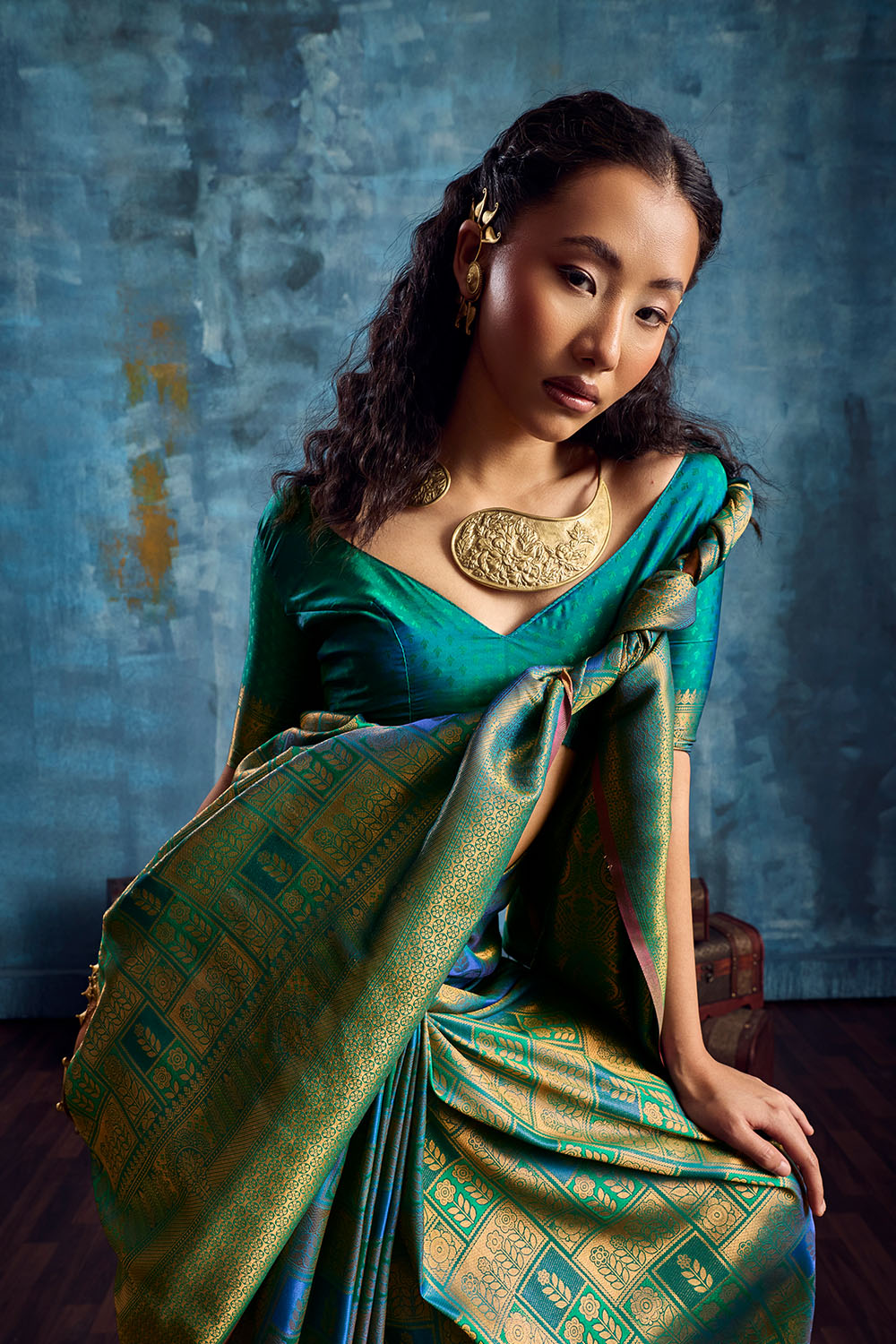 Kiya Teal Green Handloom Zari Weaving Silk Ready to Wear Saree