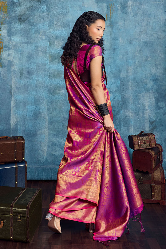 Kiya Rani Pink Handloom Zari Weaving Silk Ready to Wear Saree