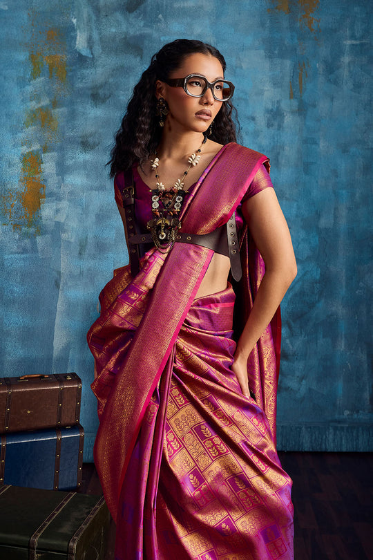 Kiya Rani Pink Handloom Zari Weaving Silk Ready to Wear Saree