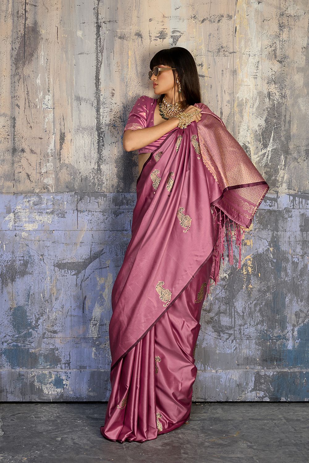 Kimani Rose Pink Pure Satin Handloom Weaving Silk Ready to Wear Saree