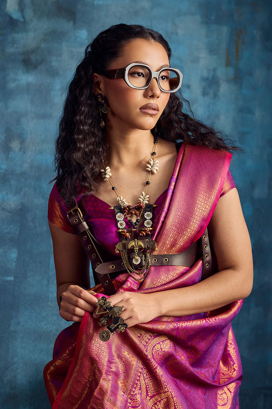 Kiya Rani Pink Handloom Zari Weaving Silk Ready to Wear Saree