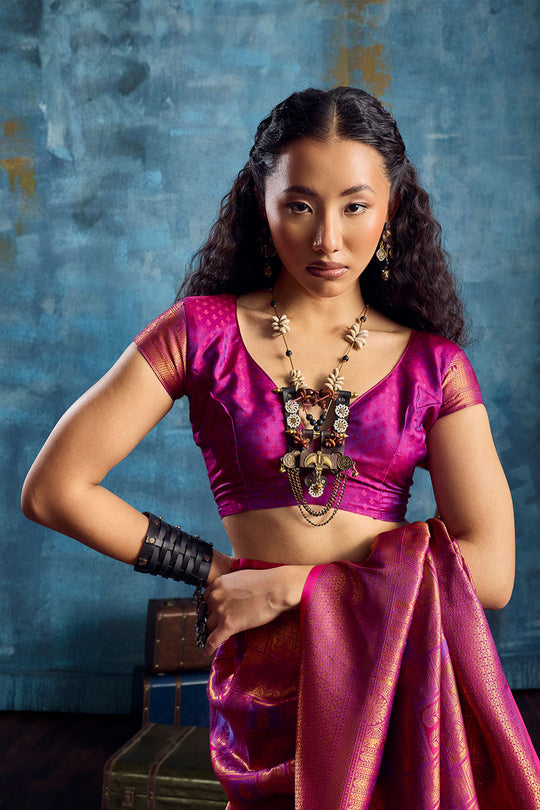 Kiya Rani Pink Handloom Zari Weaving Silk Ready to Wear Saree