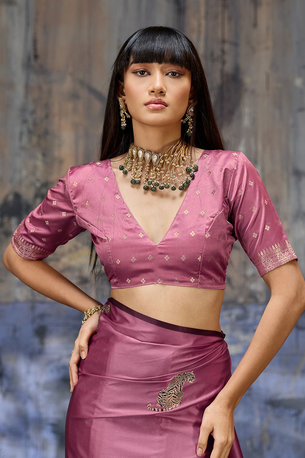 Kimani Rose Pink Pure Satin Handloom Weaving Silk Ready to Wear Saree