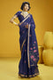 Emilia Navy Blue Munga Print Cotton Handloom Weaving Ready to Wear Saree