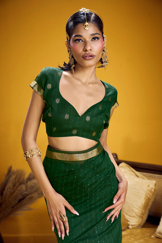 Neerja Bottle Green Munga Silk Zari Weaving Ready to Wear One Minute Saree