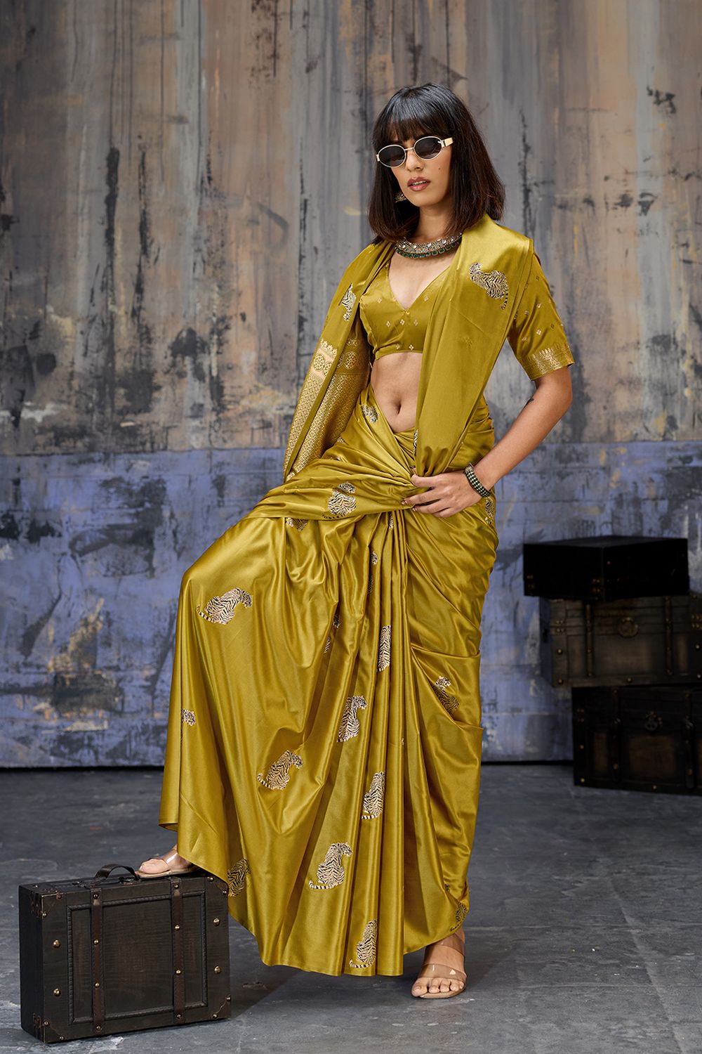 Kimani Mustard Yellow Pure Satin Handloom Weaving Silk Ready to Wear Saree