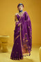 Emilia Purple Munga Print Cotton Handloom Weaving Ready to Wear Saree