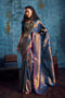 Kiya Steel Blue Handloom Zari Weaving Silk Ready to Wear Saree