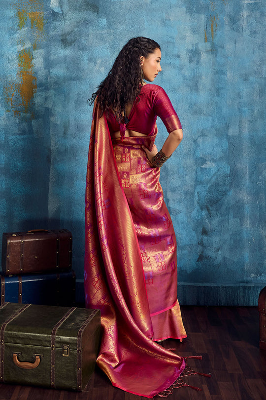 Kiya Rose Pink Handloom Zari Weaving Silk Ready to Wear Saree