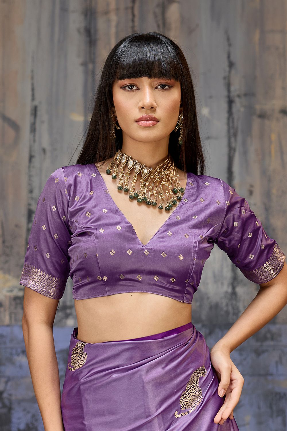 Kimani Lilac Purple Pure Satin Handloom Weaving Silk Ready to Wear Saree
