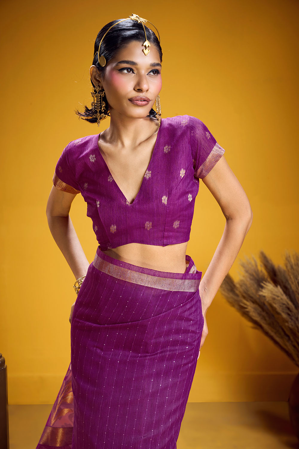 Neerja Purple Munga Silk Zari Weaving Ready to Wear One Minute Saree